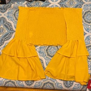 Yellow Smocked Crop Top